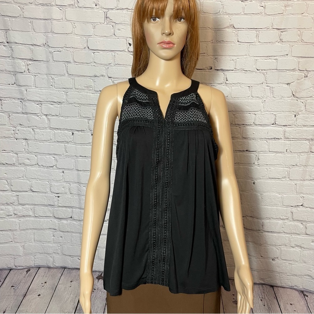 NWT New Cable & Gauge Sleeveless Embroidered Black Viscose Top Size XL